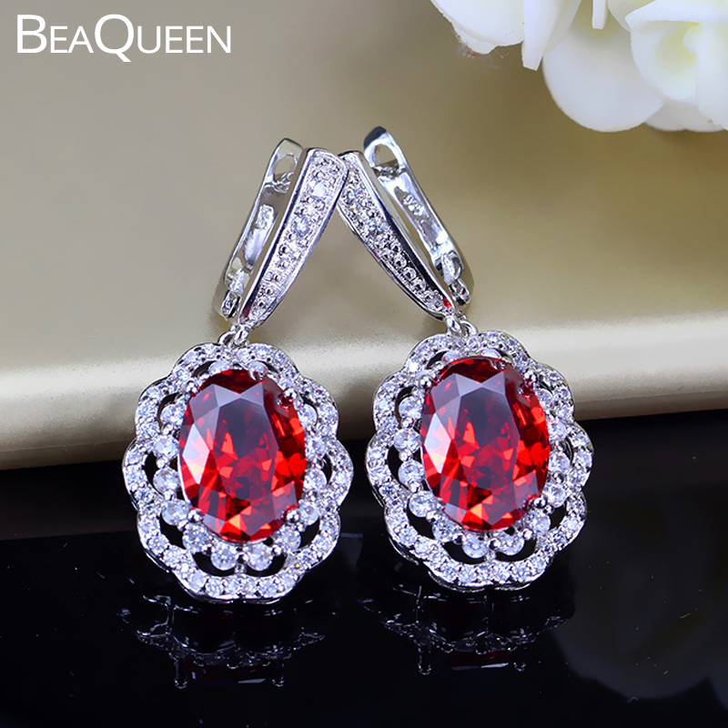 BeaQueen Stunning Turkish Red Garnet Big Oval Cubic Zirconia Stone Hanging Drop Earrings Women Wedding Jewelry Accessories E125
BeaQueen Stunning Turkish Red Garnet Big Oval Cubic Zirconia Stone Hanging Drop Earrings Women Wedding Jewelry Accessories E125