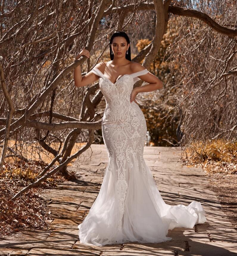 2021 plus size mermaid wedding dresses off the shoulder lace appliques country style robes de marie sweep train trumpet bridal gowns
