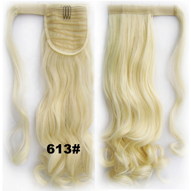 14" Natural Wavy Hairpieces for Women Hair Ponytail Clip in Extension Curly VIrgin human Pony Tail 27/613 two tone mixed