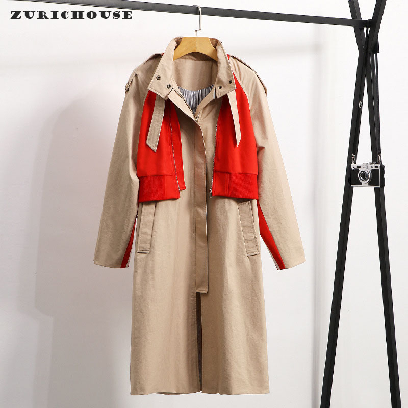 ZURICHOUSE 2020 Trench Coat Women Long Fashion Fake Two-piece Khaki Contrast Color Patchwork Spring Windbreaker
ZURICHOUSE 2020 Trench Coat Women Long Fashion Fake Two-piece Khaki Contrast Color Patchwork Spring Windbreaker