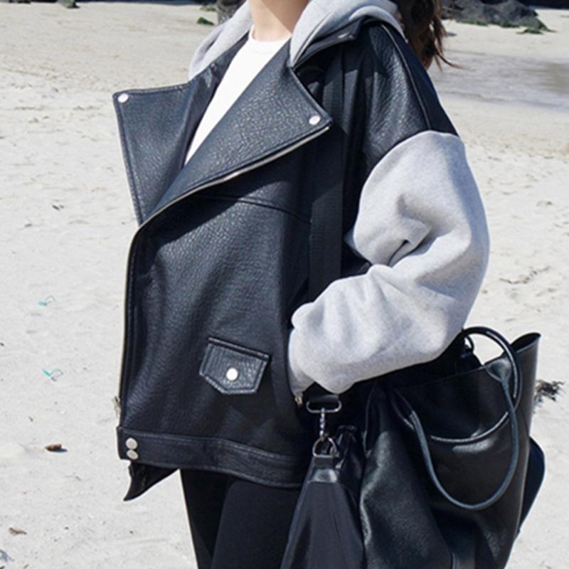 PU Leather Jacket Women Students Autumn Winter Long Sleeve Washable Leather Color Block Pocket Zipper Fashion Casual Outwear, Black
PU Leather Jacket Women Students Autumn Winter Long Sleeve Washable Leather Color Block Pocket Zipper Fashion Casual Outwear, Black