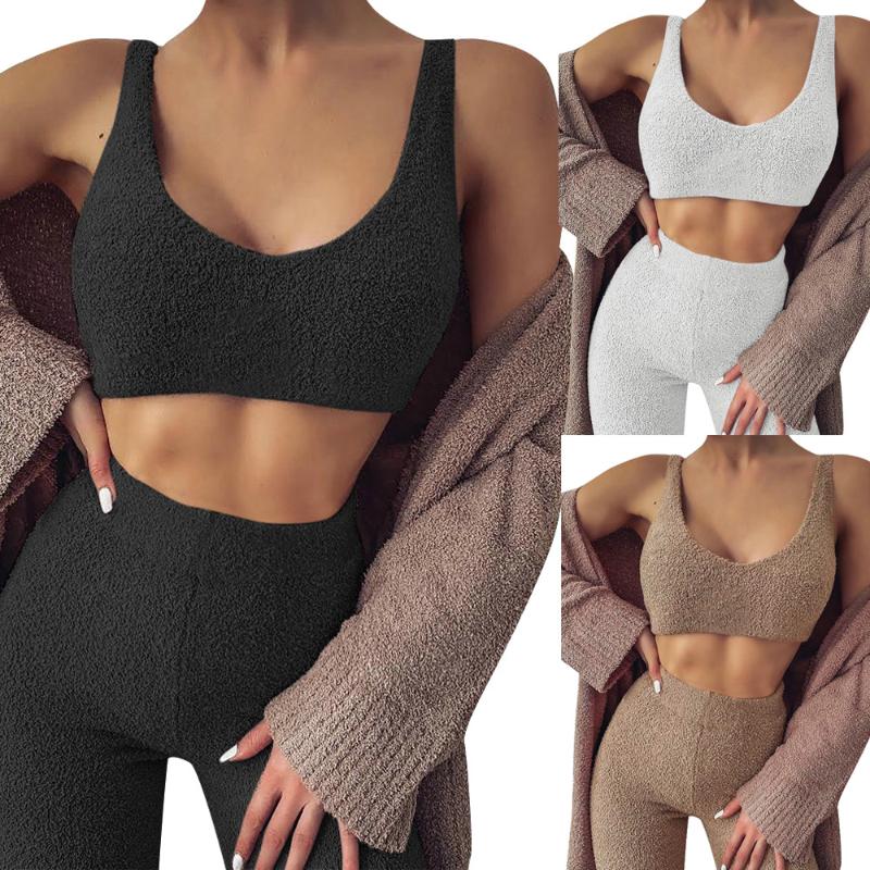 New Autumn Winter Fleece Plush Two Piece Set Homewear Casual Sleepwear Women Vest Crop Top+High Waist Pants Tracksuit, Black
New Autumn Winter Fleece Plush Two Piece Set Homewear Casual Sleepwear Women Vest Crop Top+High Waist Pants Tracksuit, Black