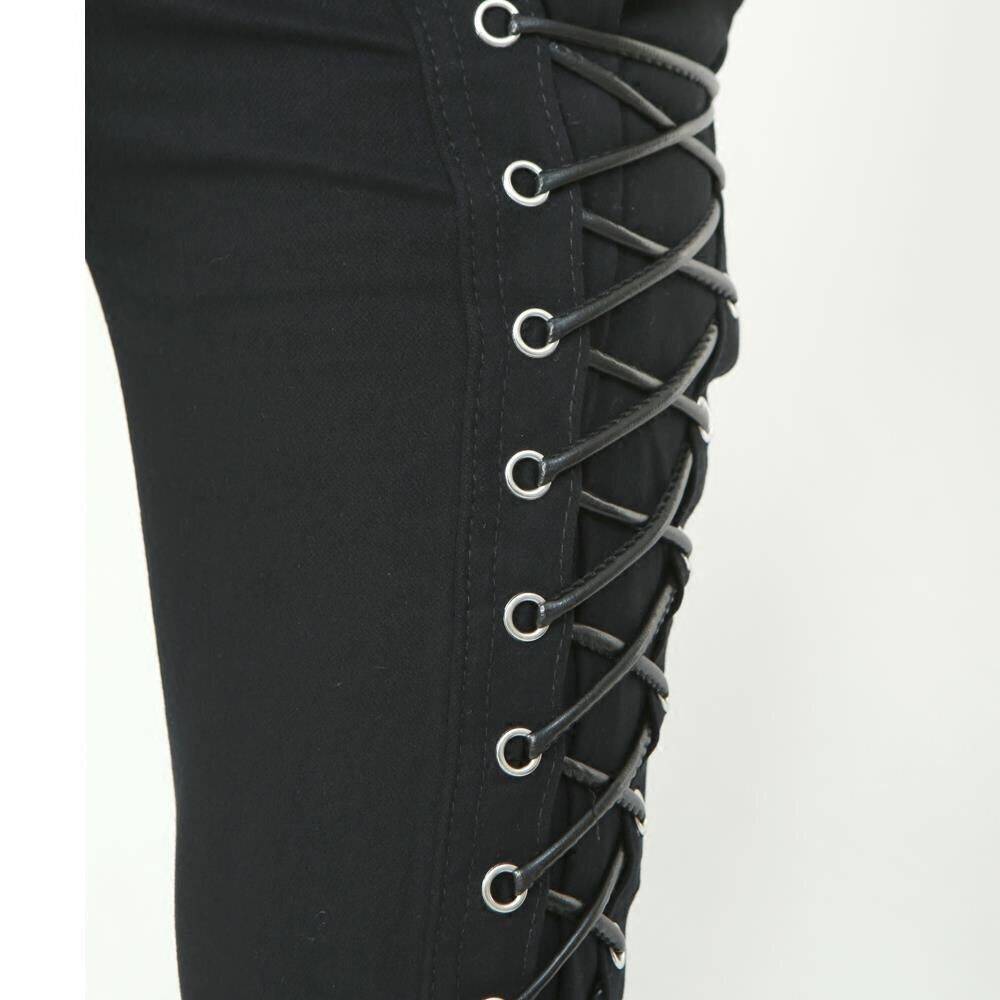 Idopy Fashion Slim Fit Pants Steampunk Black Patchwork Stretchy Lace Up Dance Night Club Gothic Button Jeans Trouser For Men MX200814