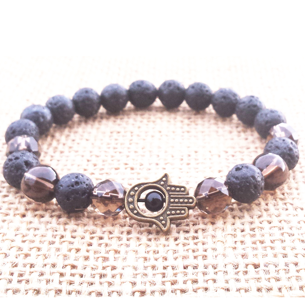 MG0759 Hamsa Lava Stone Smoky Quartz Bracelet Fatima's Hand Bracelet Spiritual Healing Root Chakra Wrist Mala Yoga Jewelry, Black
MG0759 Hamsa Lava Stone Smoky Quartz Bracelet Fatima's Hand Bracelet Spiritual Healing Root Chakra Wrist Mala Yoga Jewelry, Black