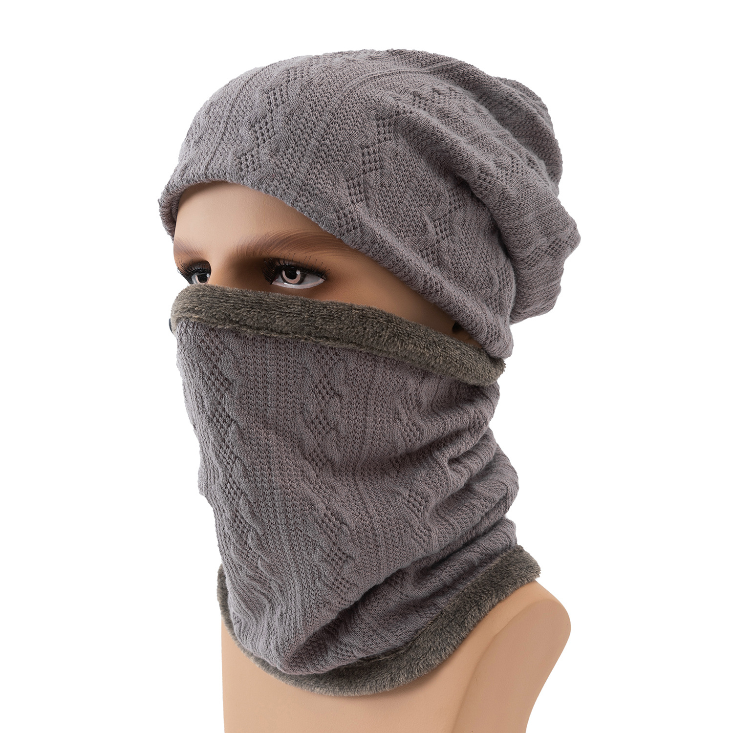 2-Pieces Winter Beanie Hat Scarf Set Warm Knit Hat Thick Fleece Lined Winter Hat & Scarf Skullies Bonnet For Men Women