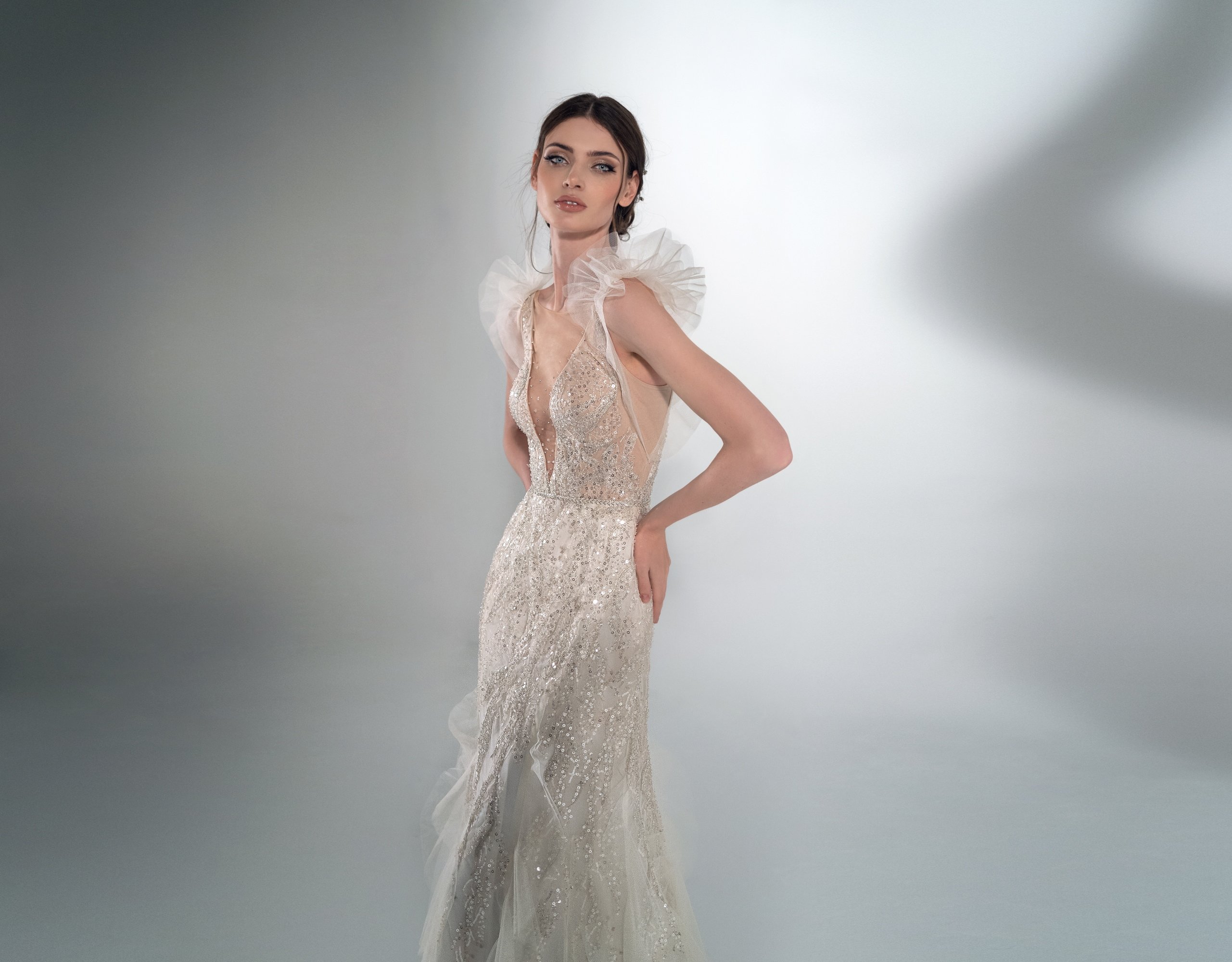sparkly mermaid wedding dresses sexy deep v neck sequins lace appliques bridal gowns laceup back tiered wedding dress