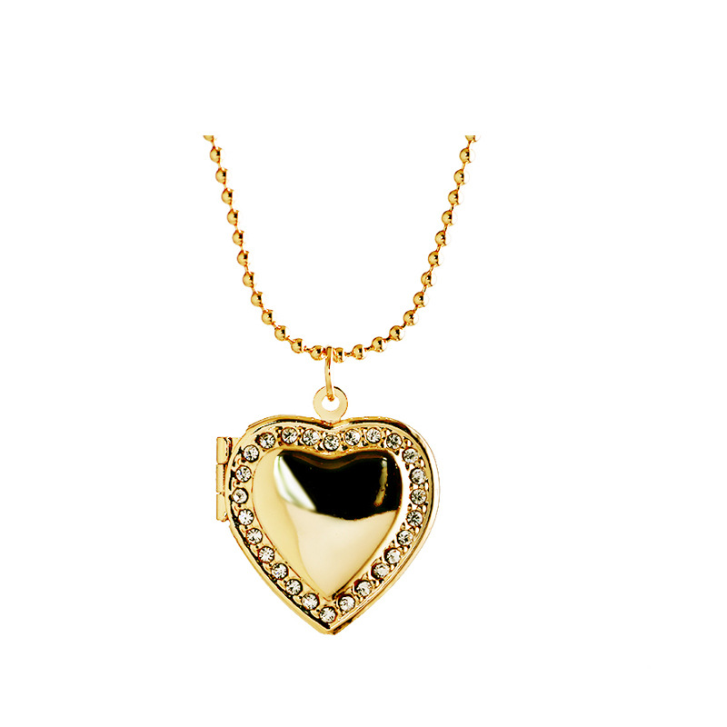 6 color Rhinestones Box Photo Frame Locket Pendant Necklace Fashion Heart Jewelry For Women Love Gift