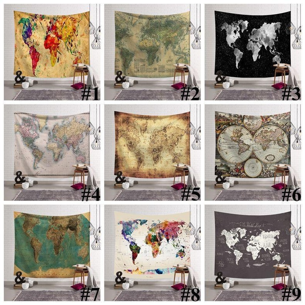 12 Styles World Map Printed Tapestry Wall Hanging Home Decor Beach Towel Yoga Mat Shawl Picnic Mats Home Decor Tapestries
