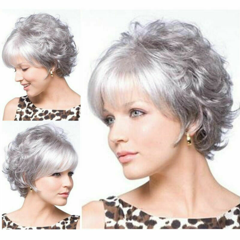 Gray Wigs for Women Short Silver Synthetic Hair Full Wig for White Women Cosplay