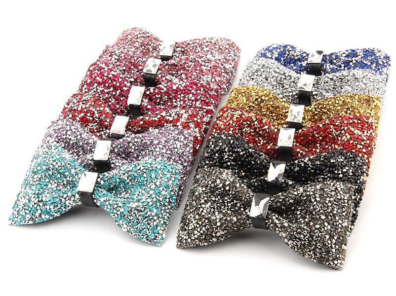 Sparkly Rhinestone Banquet Wedding Bow Tie Fashion Mens Diamond Bow Ties Real Photos In Stock Free Shipping