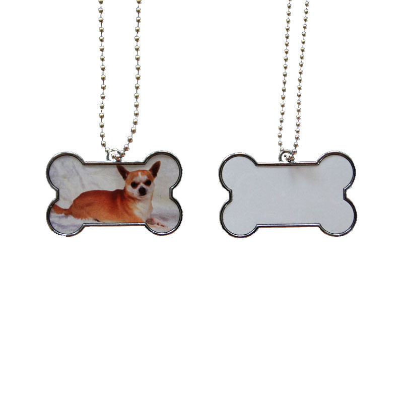 Blank white sublimation dog Stainless steel ID card Puppy Cat identification tag metal pet pendant with chain