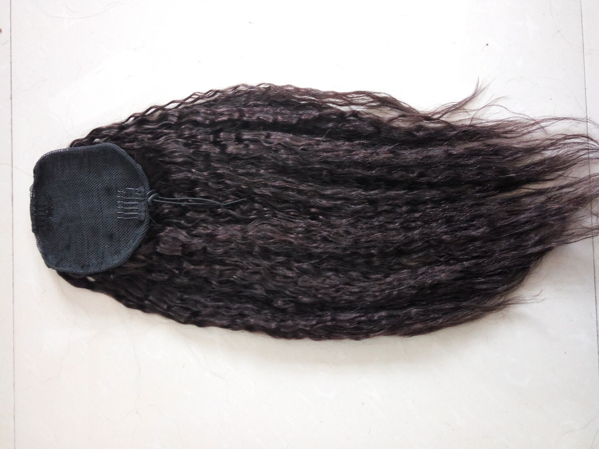 Jet black Real hair Long sleek 100% human hair ponytail deep wave women hair extension drawstring clip in 140g