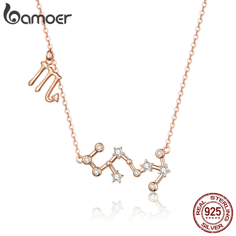 Real 925 Sterling Silver Crystal Taurus Capricorn Scorpio Twelve Pendant Necklaces Women Wedding Jewelry Y200810