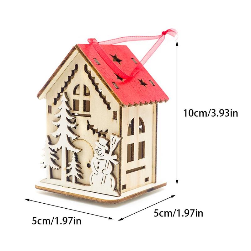 Cute Christmas House Hanging Pendant Lighting 3D Mini Christmas Snow House Wooden Pendant Home Tree Decorations