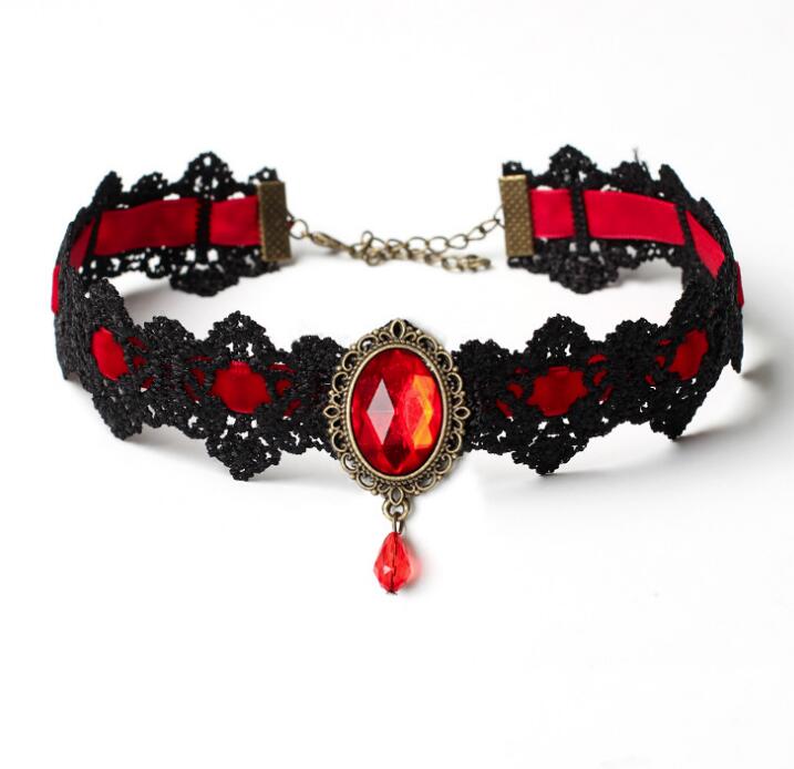 Ethnic style explosive jewelry Gothic choker lace neckband collar velvet vintage gemstone clavicle chain WY1579