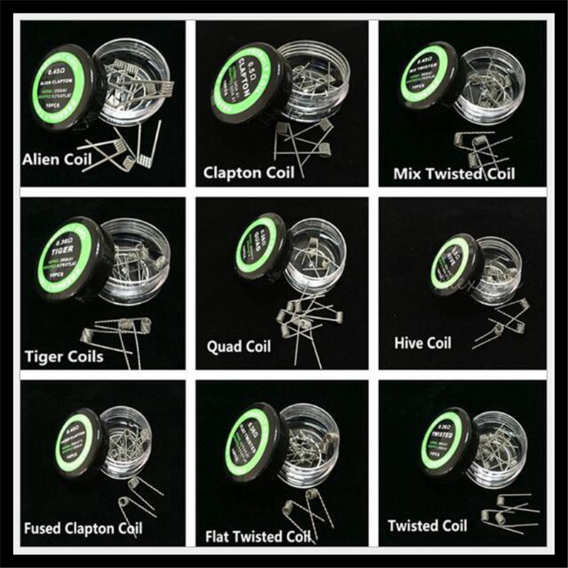 

9 Type Clapton Coils Hive Vaporizer Coil Wire Alien Fused Flat Mix Twisted Tiger Quad Fused Coil Prebuilt Heating Wires For RDA RBA