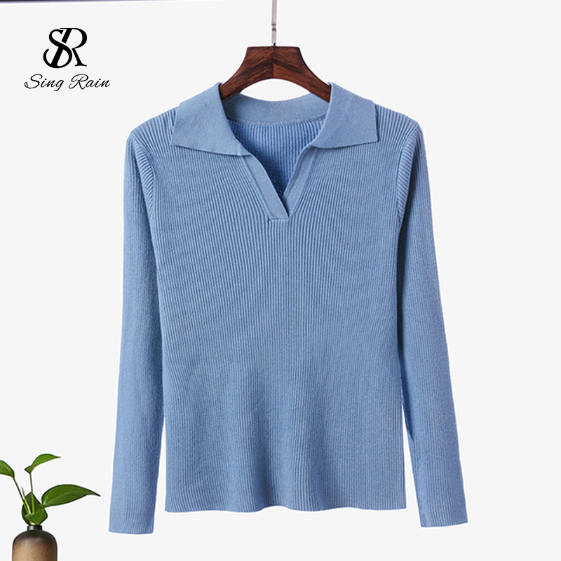 SINGRAIN Women Solid Knitted Sweater Autumn Winter Turn-down Collar Long Sleeve Slim Jumper Elastic Korean Streetwear Pullover, Blue
SINGRAIN Women Solid Knitted Sweater Autumn Winter Turn-down Collar Long Sleeve Slim Jumper Elastic Korean Streetwear Pullover, Blue