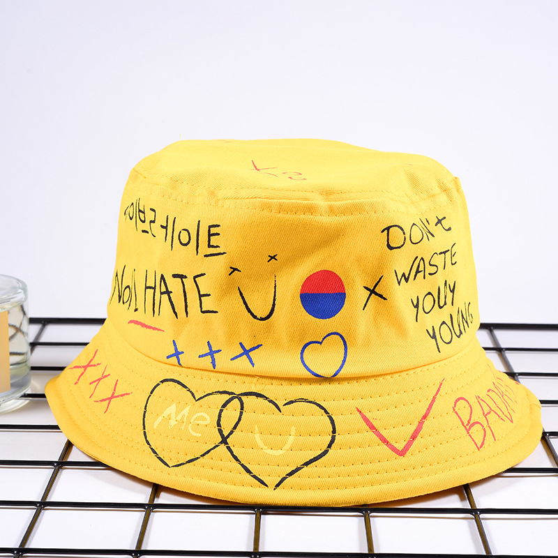 Hip hop hat men and women casual skateboard hat young fashion street personality love graffiti fisherman hat basin heart