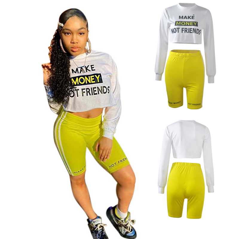 Women' Comfortable 2 Piece Set Sports Set Letters Spliced Short Sleeve Tees and Skinny Shorts Tracksuit Suit, As pic 
Women' Comfortable 2 Piece Set Sports Set Letters Spliced Short Sleeve Tees and Skinny Shorts Tracksuit Suit, As pic