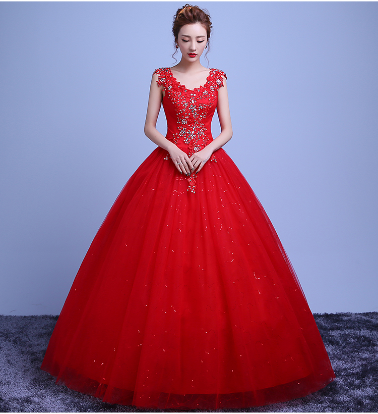 Crystal Lace Wedding Dress Red Beige Bride Dressbrautkleid Vestido Women Diamond Pregnant Plus Size Wedding Dress Lace Up