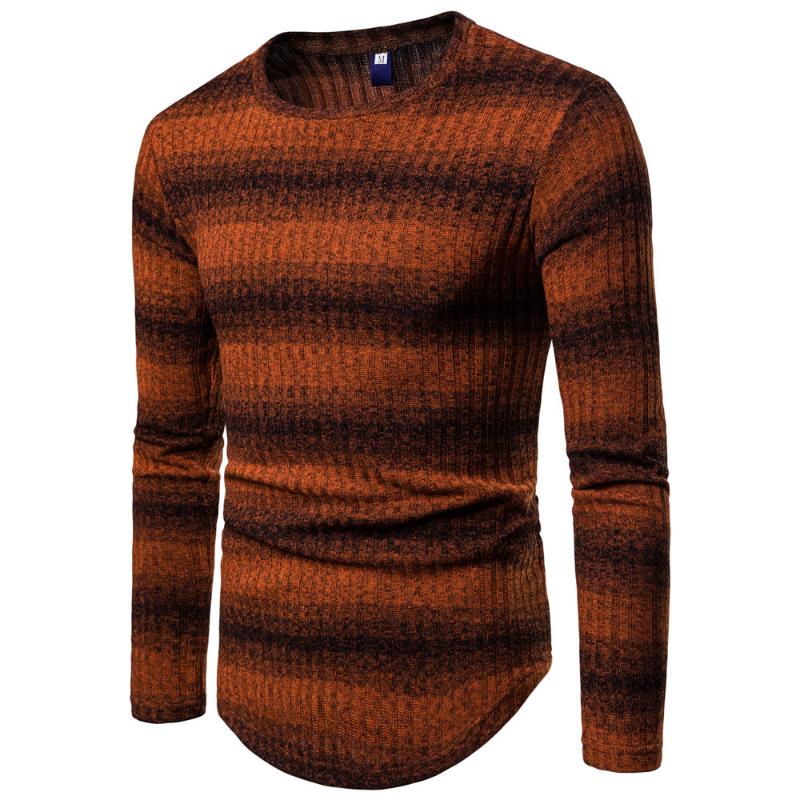 Sunfree Mens Gradient stripe Winter Pullover Knitted Top Striped Sweater Outwear Blouse Sweater Men maglioni uomo 3L451