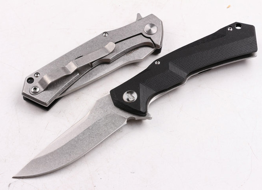 Special Offer Black Flipper Knife 8Cr13 Drop Point Satin / Stone Wash Blade G10 Handle Ball Bearing EDC Pocket Folding Knives