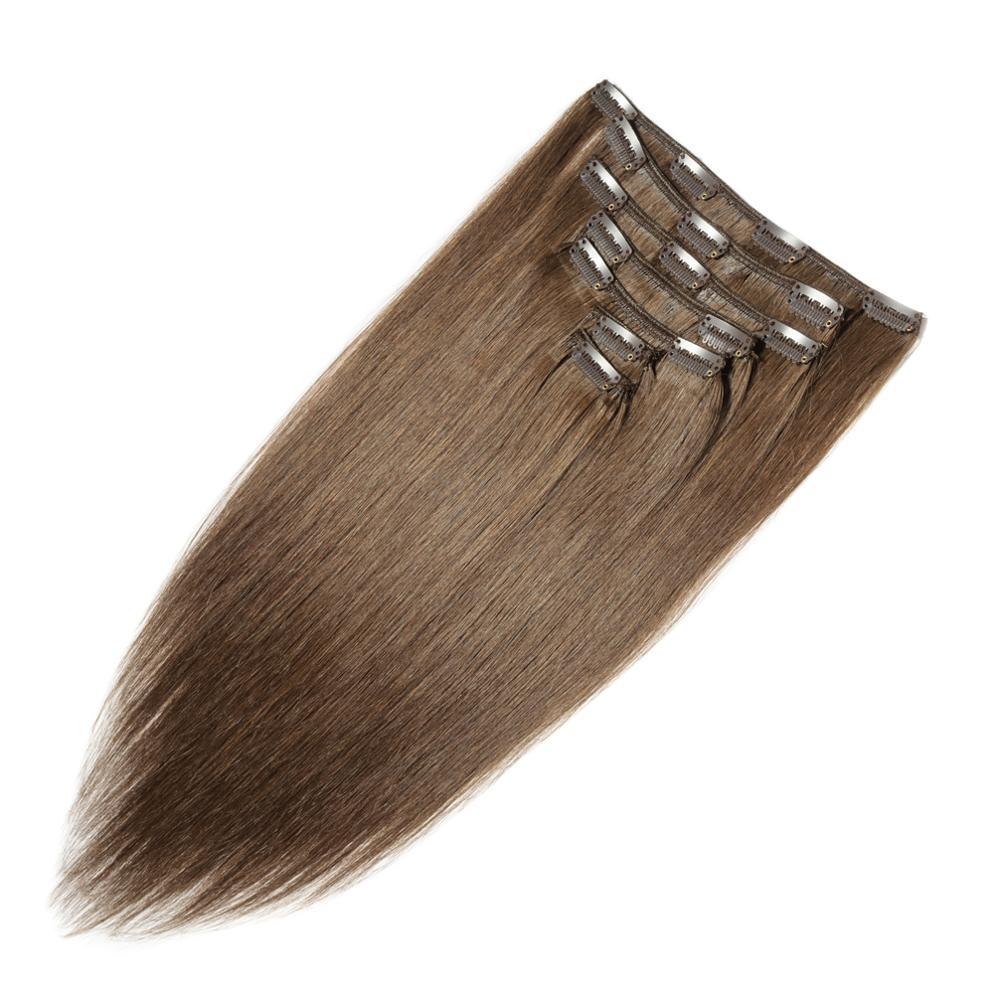 Chocolate Brown In Real Human Hair For Women Slik Straight Double Weft Clip Ins On Extensions Full Head 120G 8Pcs