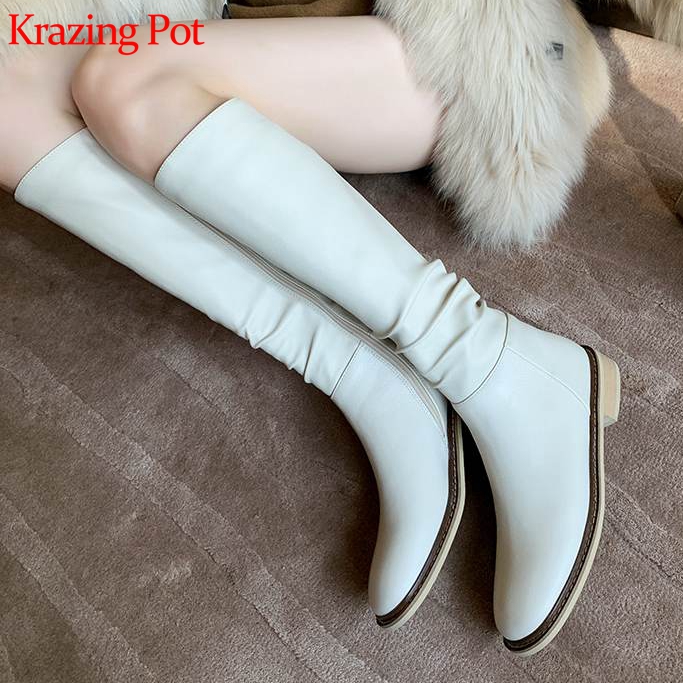 krazing pot genuine leather round toe low heels fairy pleated riding boots winter streetwear white color thigh high boots L89, Beige
krazing pot genuine leather round toe low heels fairy pleated riding boots winter streetwear white color thigh high boots L89, Beige