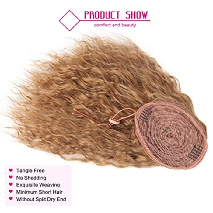 Honey blonde Short Curly Wave Ponytail Extension Drawstring Hair Bun Extension With Two Plastic Combs Hairpiece for Women 14" #27