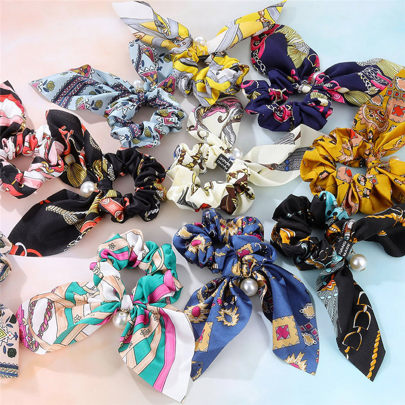 Fashion Silk Bowknot Print Scrunchie Headband Elastic Hair Band Women Pearl Hair Scarf Bow Rope Girls Ties Accessories
Fashion Silk Bowknot Print Scrunchie Headband Elastic Hair Band Women Pearl Hair Scarf Bow Rope Girls Ties Accessories
