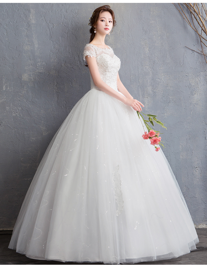 Custom Made pearl Wedding Dress 2020 New Arrival Appliques Embroidery Lace Short Sleeve bead Princess Gown Vestidos De Novia