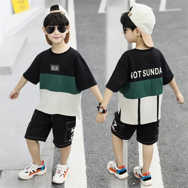 10 12 Years Children Clothing Summer Boys' Tracksuit Color Stitching T-Shirt Outfit Teenage Sport Suit For Boys Clothing Sets