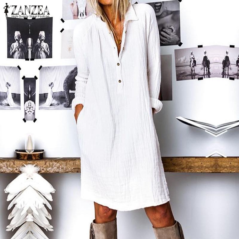 Casual Dresses ZANZEA 2021 Autumn Fashion Solid Long Shirt Dress Elegant Work Sundress Women Lapel Sleeve Cotton Vestido Femme, White
Casual Dresses ZANZEA 2021 Autumn Fashion Solid Long Shirt Dress Elegant Work Sundress Women Lapel Sleeve Cotton Vestido Femme, White