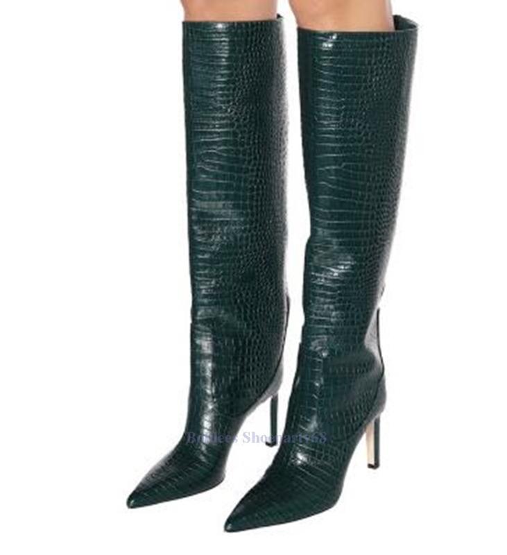 Green White Crocodile Printed Pattern Pointed Toe Sexy Thin Heeled Woman Knee High Boots Ladies Designer Long Botas Plus size 46, As pic showed color
Green White Crocodile Printed Pattern Pointed Toe Sexy Thin Heeled Woman Knee High Boots Ladies Designer Long Botas Plus size 46, As pic showed color