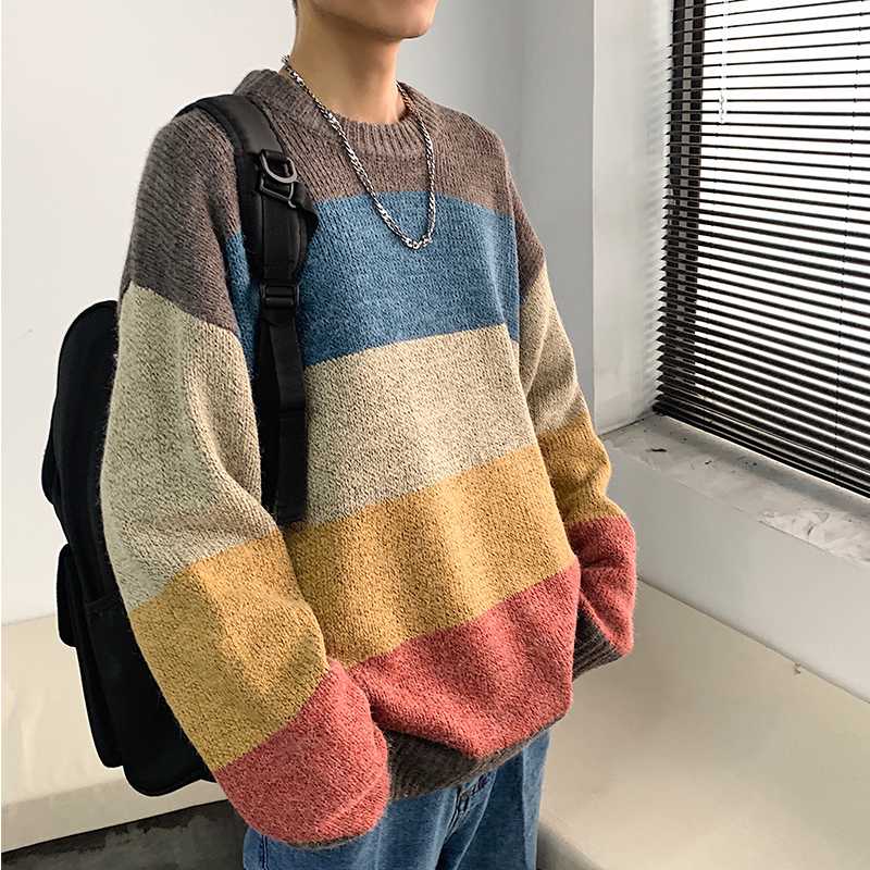 O Neck Loose Sweaters Men Autumn Winter Striped Pullovers Mens Korean Fashion Loose Mens Sweater, Black
O Neck Loose Sweaters Men Autumn Winter Striped Pullovers Mens Korean Fashion Loose Mens Sweater, Black