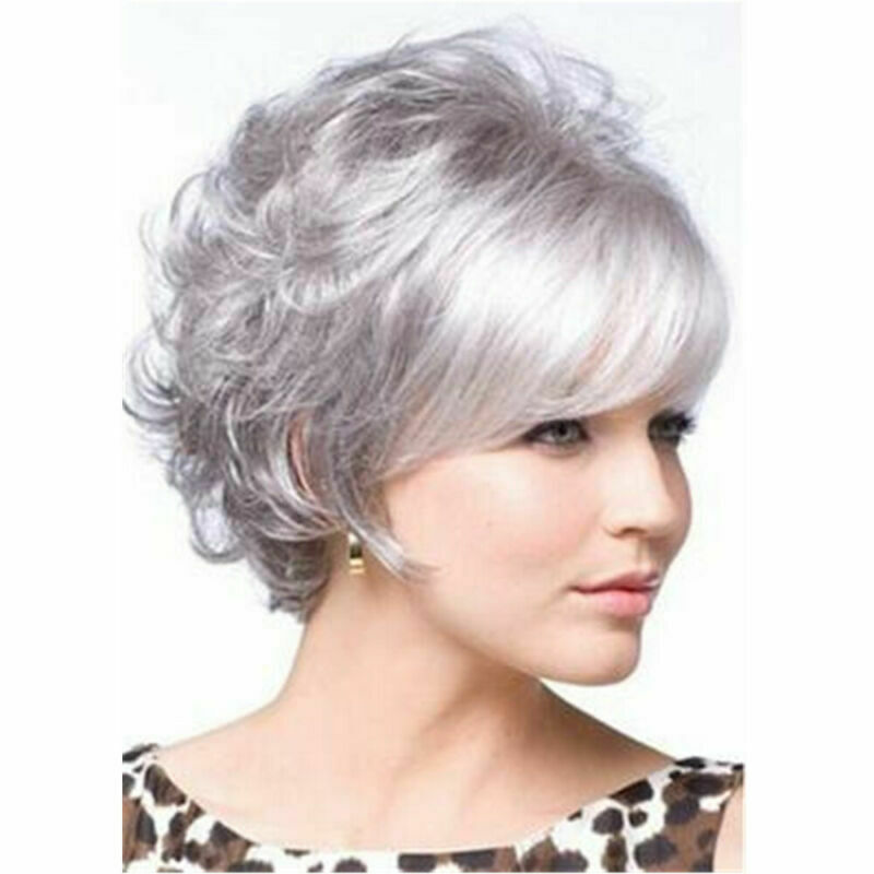 Gray Wigs for Women Short Silver Synthetic Hair Full Wig for White Women Cosplay