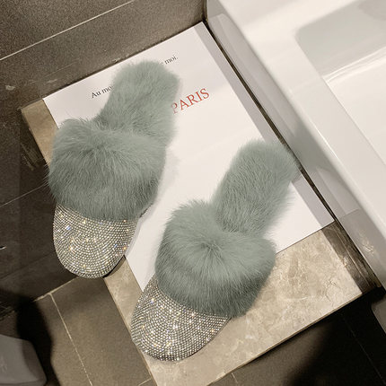 Furry slippers women 2020 autumn and winter new fashion rhinestone Baotou flat large size Muller slippers, Beige
Furry slippers women 2020 autumn and winter new fashion rhinestone Baotou flat large size Muller slippers, Beige