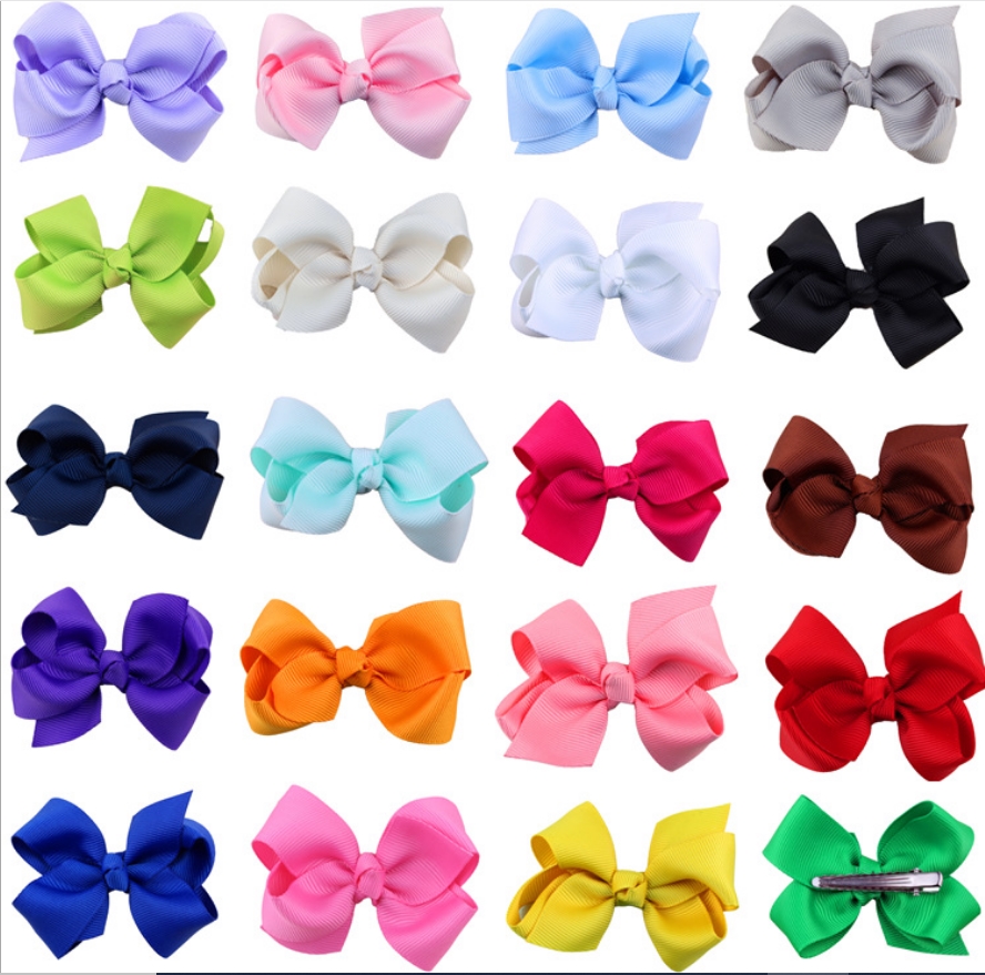 200 pcs hot sale Korean 3 INCH Grosgrain Ribbon Hairbows Baby Girl Accessories With Clip Boutique Hair Bows Hairpins Hair ties