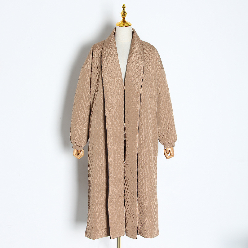 Rhombic Pattern Women's Cotton Coats Winter Garment Turn-down Collar Covered Button Warm Long Overcoat Green Khaki Free Shipping
Rhombic Pattern Women's Cotton Coats Winter Garment Turn-down Collar Covered Button Warm Long Overcoat Green Khaki Free Shipping