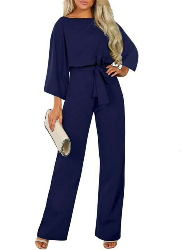 New 2019 Women Elegant Long Sleeve Autumn Jumpsuit Lady Business Office Evening Party Wide Leg Jumpsuit Plus Size T200824