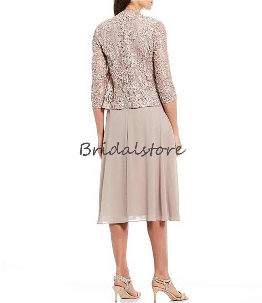 Elegant Knee Length Mother Of The Bride Dresses With Lace Jackets Best Summer Beach Wedding Guest Skirt 2020 Cheap Mom Formal Evening Gowns