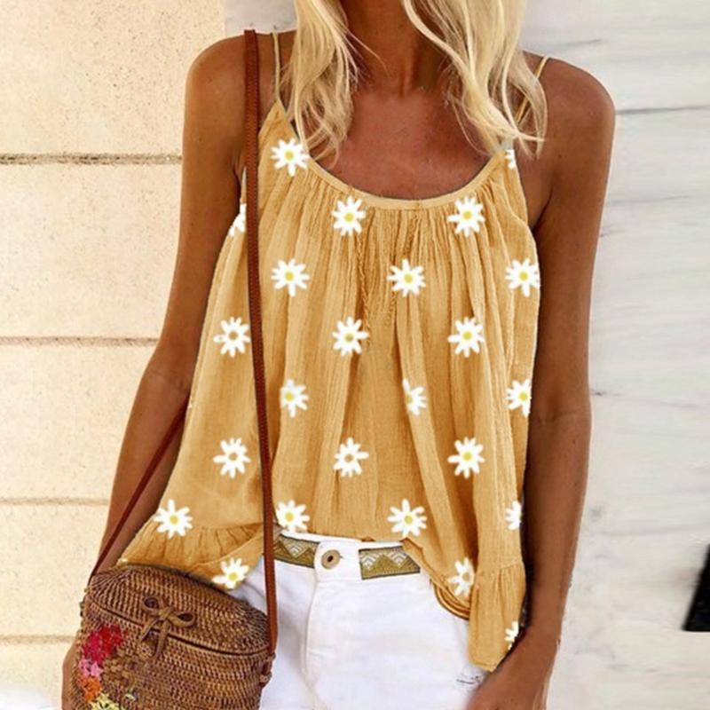 Summer Women's Blouses: Sexy O-Neck Sleeveless Printed Loose Hollow Out Tops