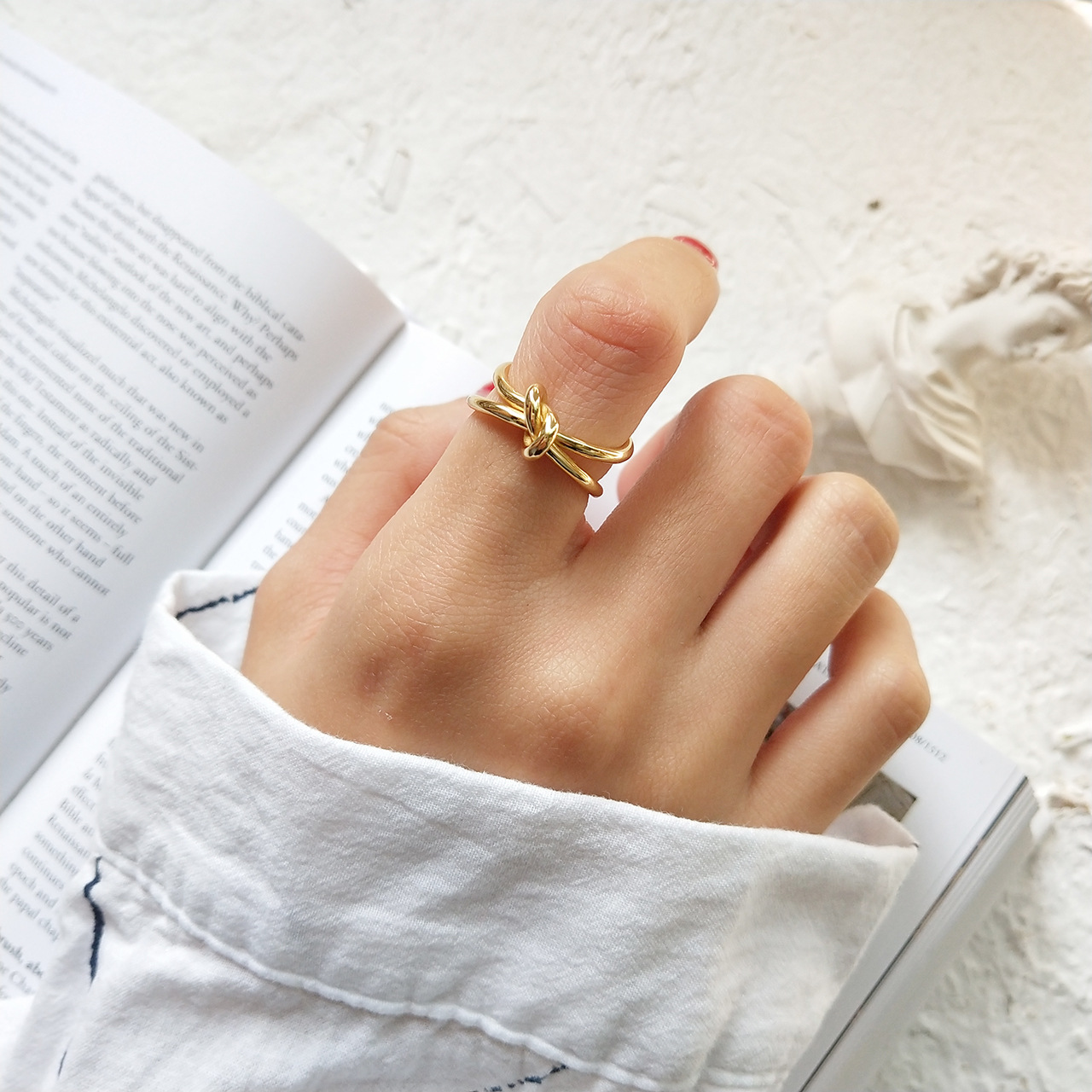 New design 925 sterling silver minimalism jewelry original silver knot hand-made designer women's adjustable rings Japanese South korea