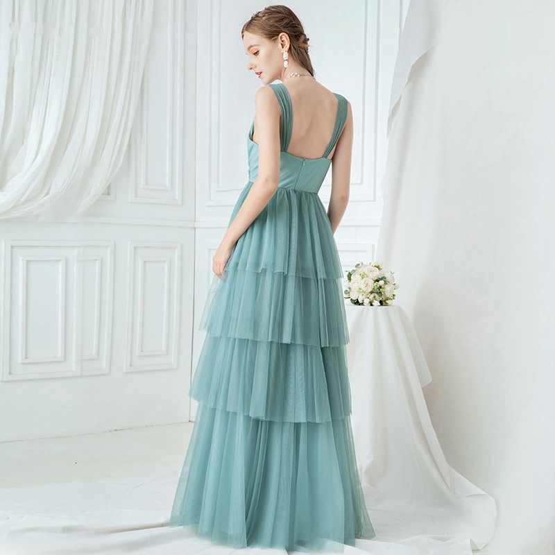 Elegant Turquoise Bridesmaid Dresses Layers A-Line Evening Dress V-Neck Ruched Spaghetti Straps Tulle Wedding Party Gowns