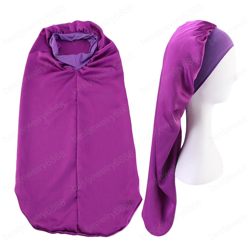 New Women Wide Band Satin Bonnet Sleep Night Cap Silk Long Tube Beauty Ladies Hair Care Caps Hair Protector