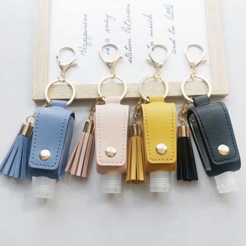 Sanitizer Bottle Holder PU Leather Sanitizer Case Student Tassel Keychain Pendant Hand Sanitizer Covers Gift Accessories 8 Colors DW5820