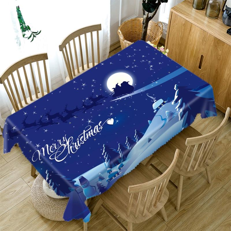 Table Cloth Home Christmas Party Decorations Tablecloth Blue Crystal Tree Pattern Thicken Cotton Rectangular Round 3d