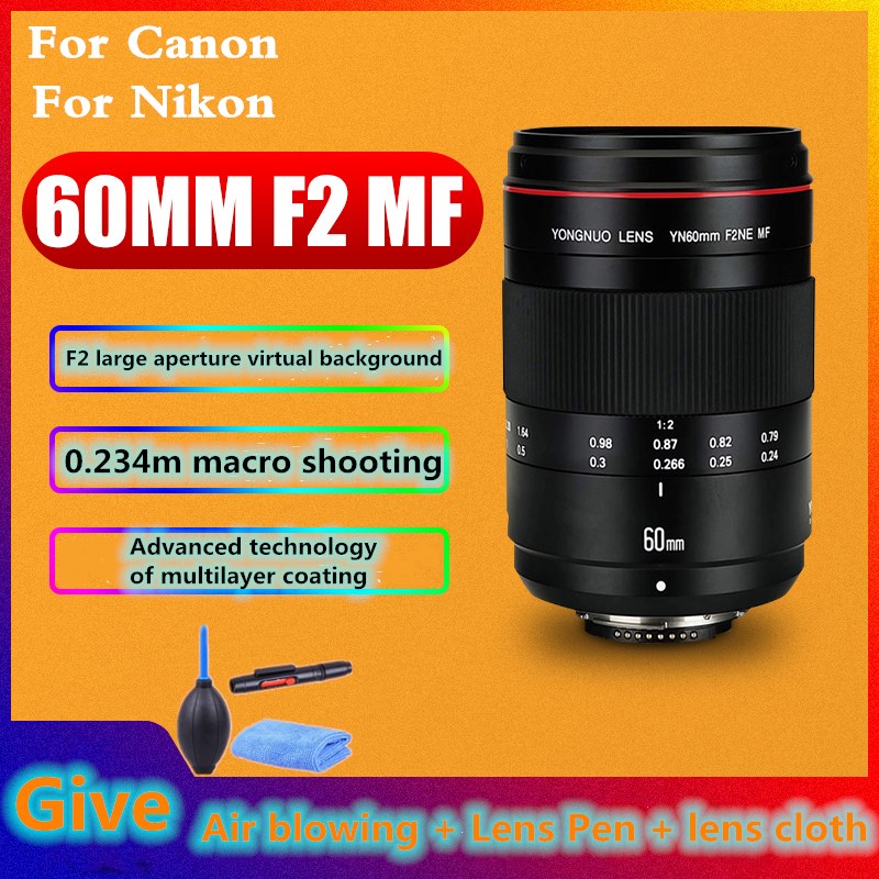YONGNUO Macro Lens YN60mm F2 MF Lense with Focus Distance Indicator for Nikon Canon 700D 80D 5D Mark III IV Camera
YONGNUO Macro Lens YN60mm F2 MF Lense with Focus Distance Indicator for Nikon Canon 700D 80D 5D Mark III IV Camera