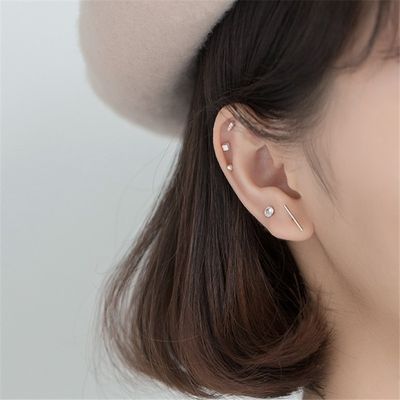 5Pcs/set 925 Sterling Silver Stud Earrings Minimalist Mix Round Ball Bar Geometric CZ Zircon Earrings Fine Jewelry Gift