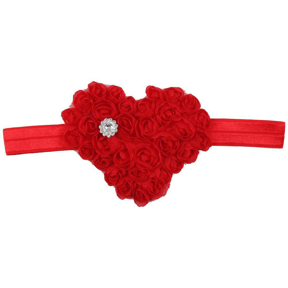 Infant Headbands INS Valentine Love Heart Rhinestone Rose Headband Baby Red Headband Preemie Baby Hair Bows Valentines Day Ribbon Headband